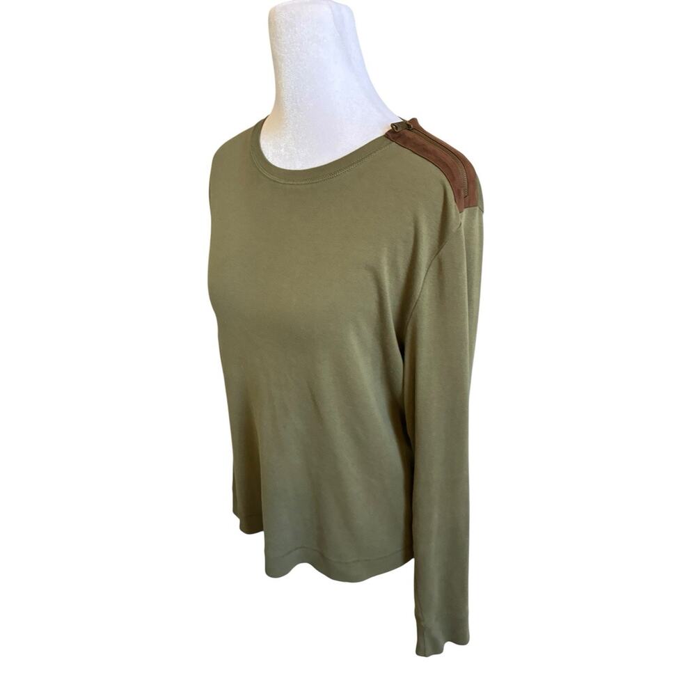 Ralph Lauren Olive Green Long Sleeve Top Suede Elbow Patch Equestrian Preppy XL - Picture 11 of 16